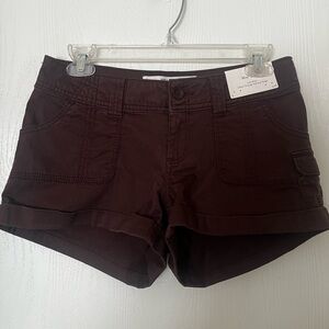 NWT Hollister Low-Rise Twill Mini Utility Shorts Brown Size 0 Waist 25 -SOLD OUT